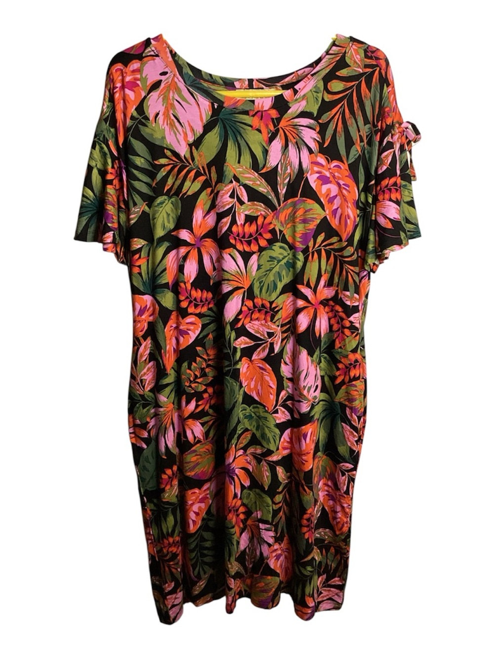 Tropical Floral Midi Dress in Pink & Green, vacation, resort wear